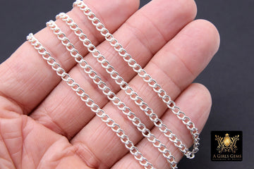 925 Sterling Silver Curb Chain, 5 mm Curb Chain CH #834, Unfinished Flat Curb Jewelry Chain